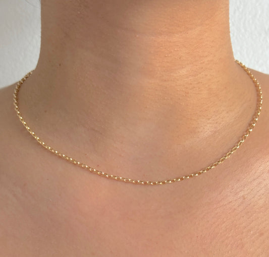 9ct Yellow Gold Women 2mm Oval Belcher Chain