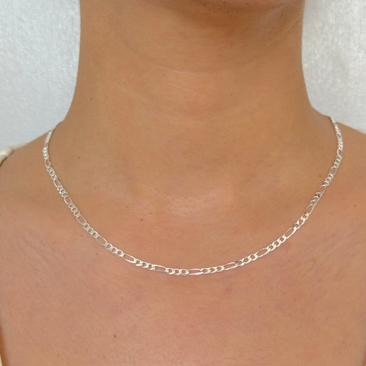 925 Sterling Silver Women 3mm Figaro Chain