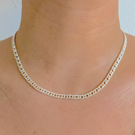 925 Sterling Silver Women 4mm Double Curb Chain