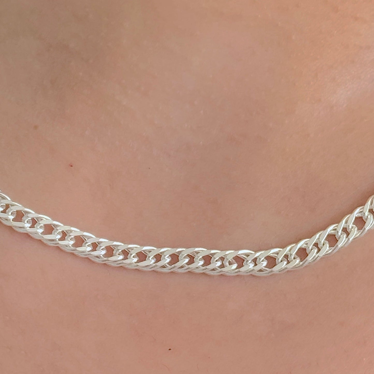 925 Sterling Silver Women 4mm Double Curb Chain