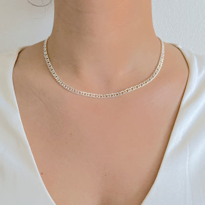 925 Sterling Silver Women 4mm Double Curb Chain