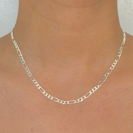 925 Sterling Silver Women 4mm Figaro Chain