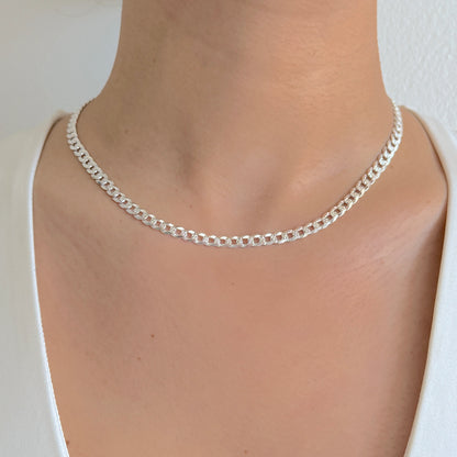 925 Sterling Silver Women 5mm Pave Curb Chain