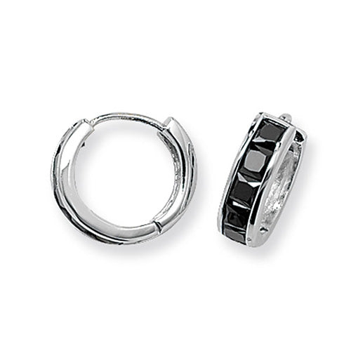 925 Sterling Silver Mens 8mm Onyx Hinged Earring