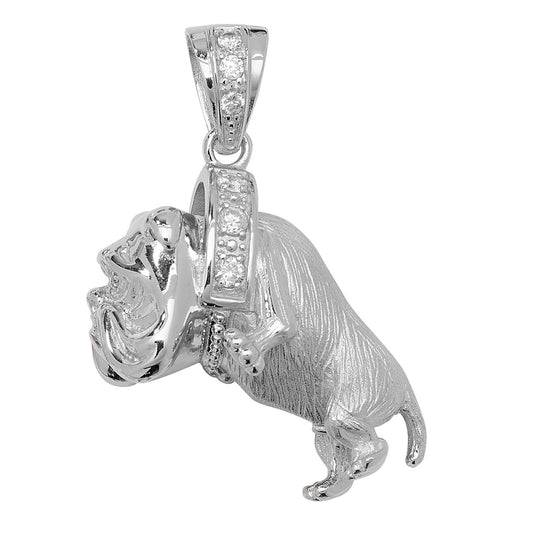 925 Sterling Silver Diamond Large Bulldog Pendant