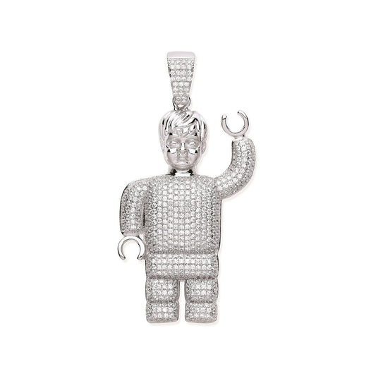 925 Sterling Silver Diamond Lego Man Pendant