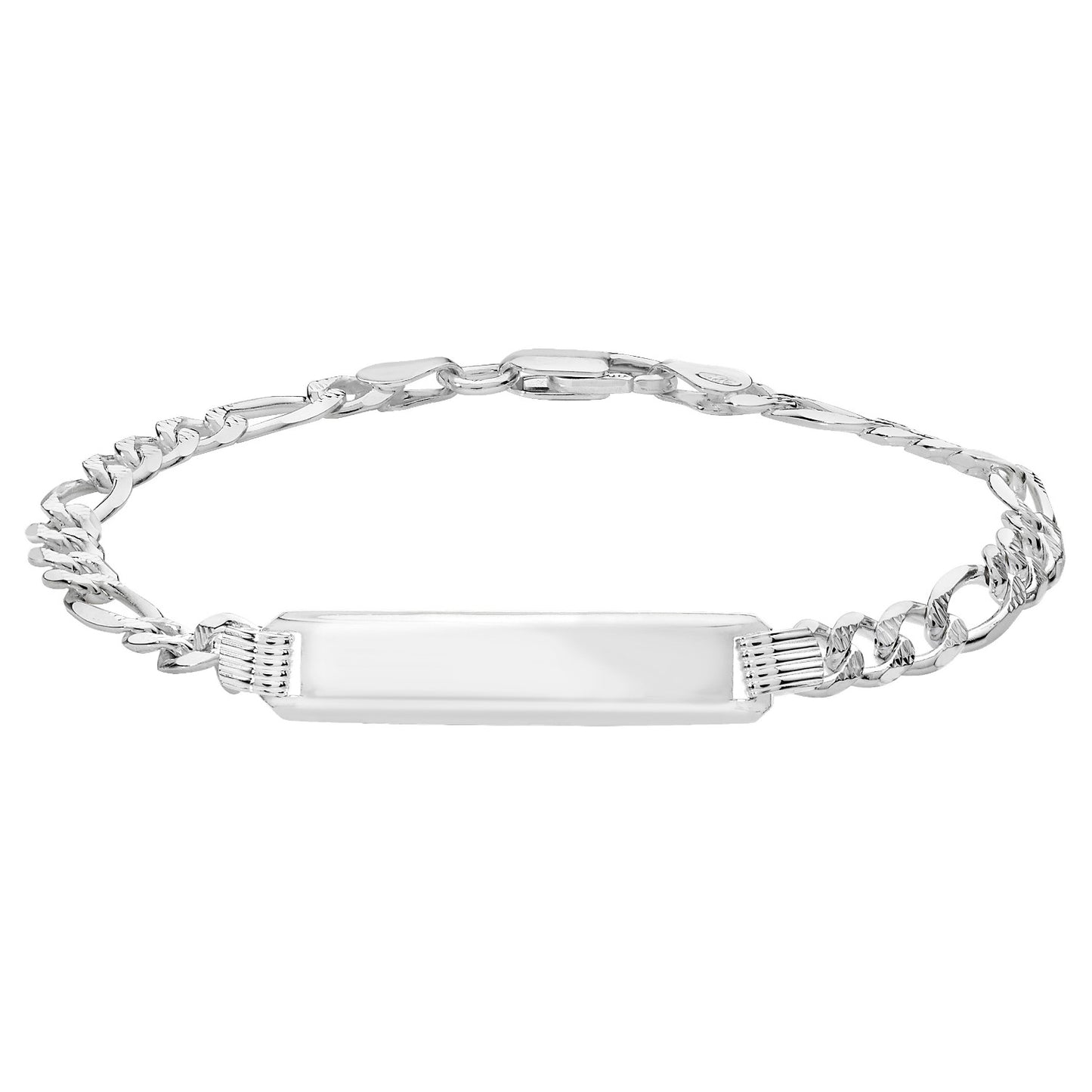 925 Sterling Silver Ladies 3mm Figaro ID Bracelet