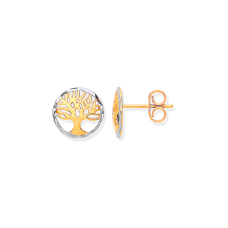 9ct Yellow Gold Tree of Life Stud Earrings - jewellerysavers