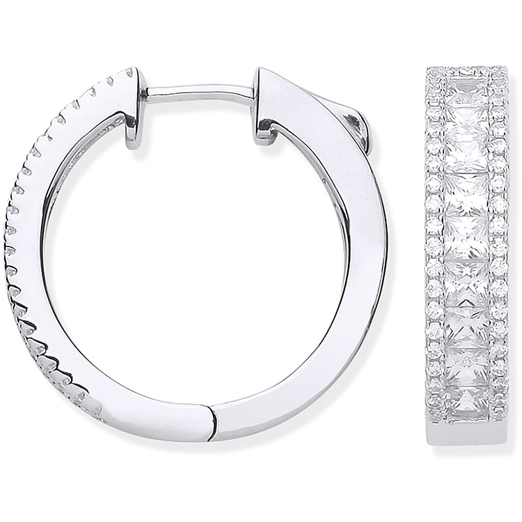 925 Sterling Silver Princess & Round CZ Huggies - jewellerysavers