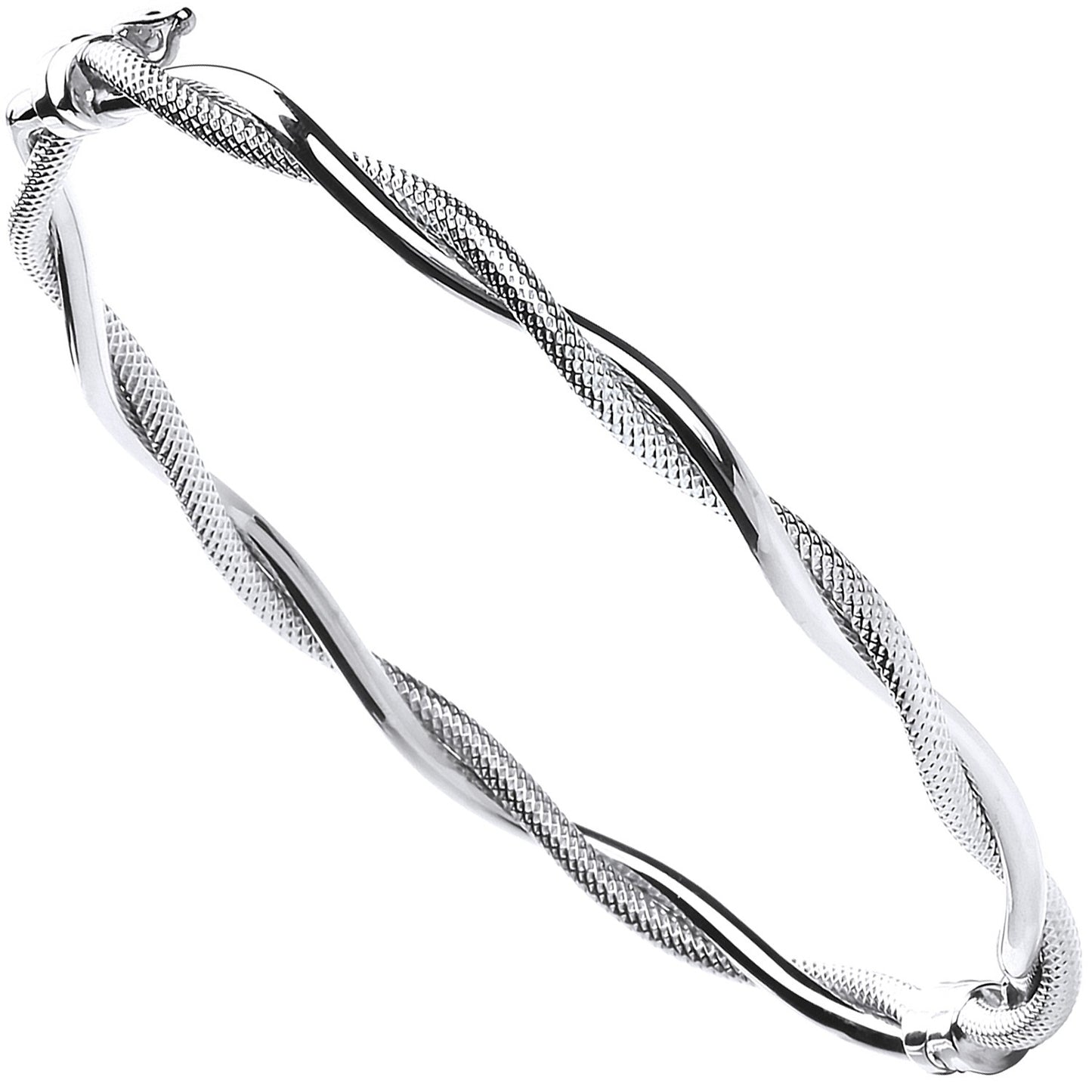 9ct White Gold Ladies 5MM Ribbed Twisted Hinged Bangle