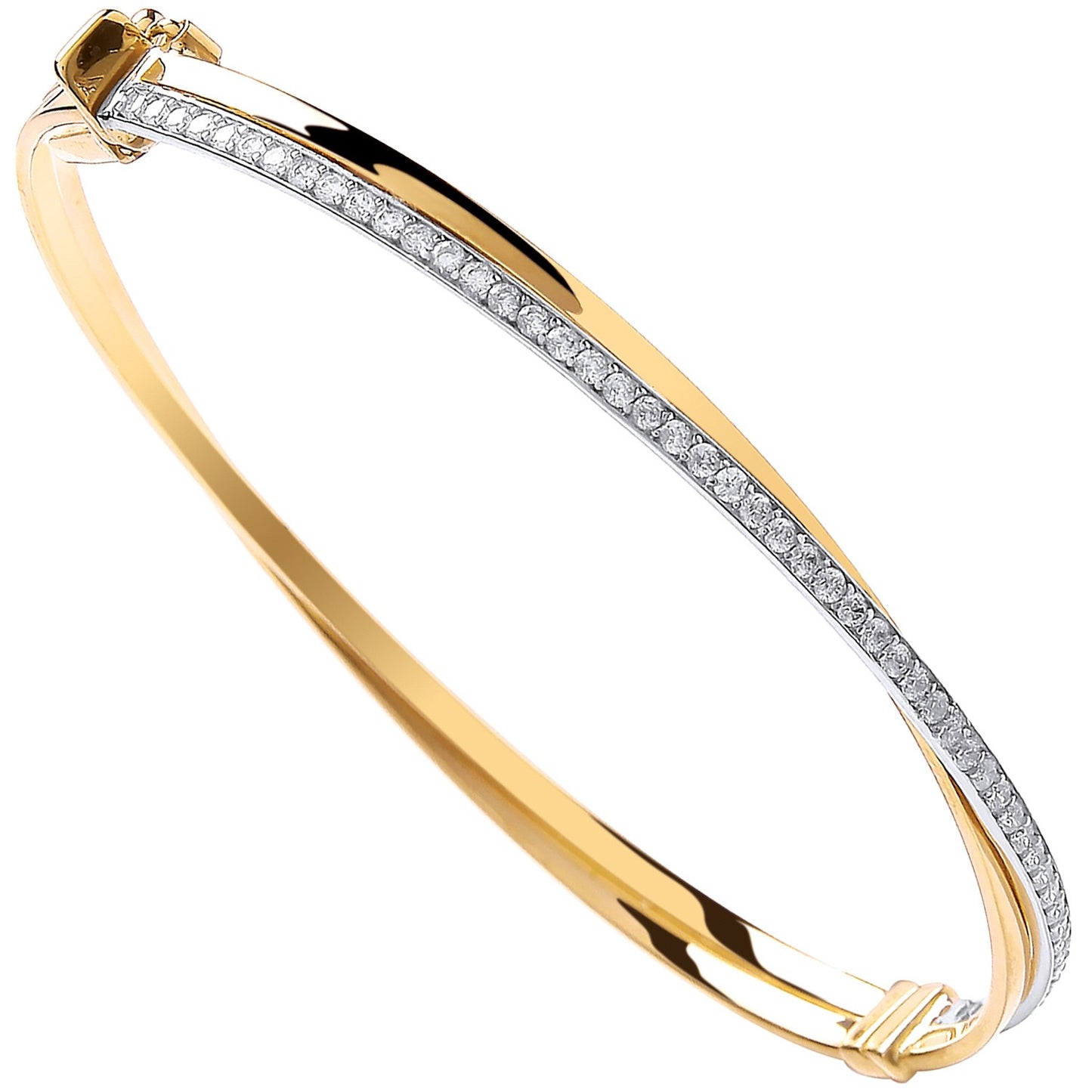 9ct Yellow & White Gold Ladies Crossover Tennis Bangle