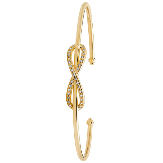 9ct Yellow Gold Infinity CZ Open Hinged Bangle