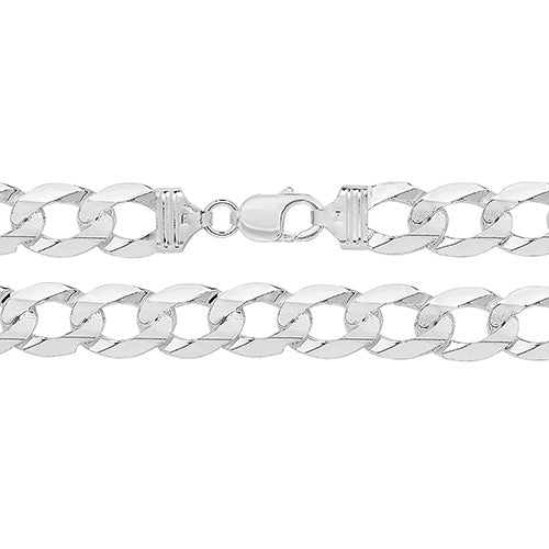 925 Sterling Silver Gent's Chunky Flat Open Curb Chain - jewellerysavers