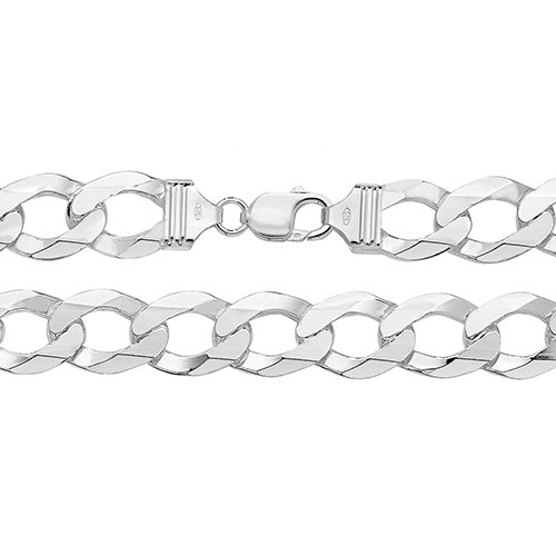 925 Sterling Silver Gent's Chunky Flat Open Curb Chain - jewellerysavers