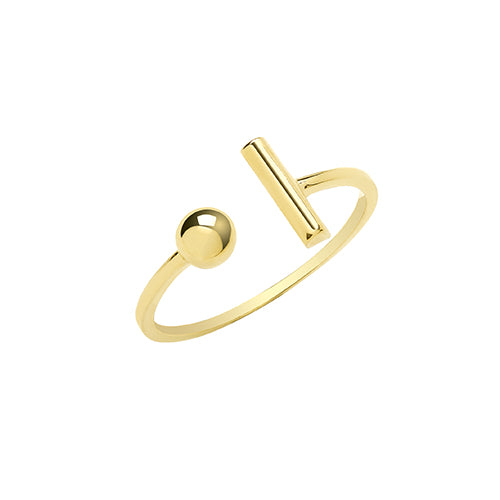 9ct Yellow Gold T Bar & Bead Ring - jewellerysavers