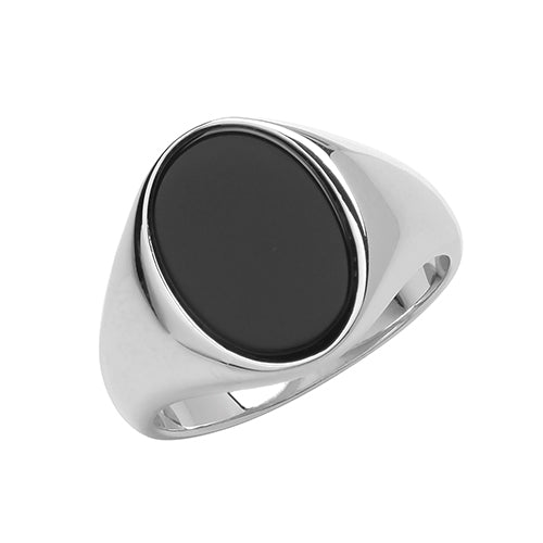 925 Sterling Silver Gent's Oval Black Onix Plain Ring - jewellerysavers