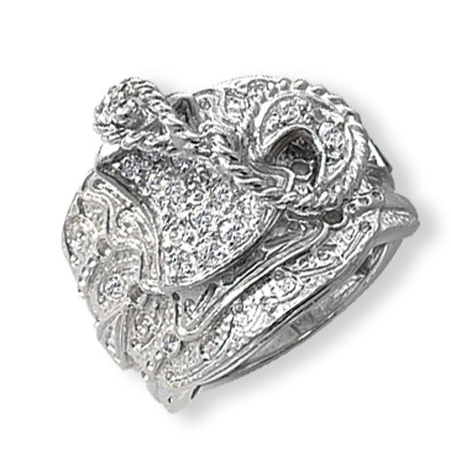 925 Sterling Silver Gent's Saddle CZ Ring - jewellerysavers