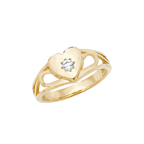 9ct Gold Baby's Heart Cubic Zirconia Signet Ring - jewellerysavers